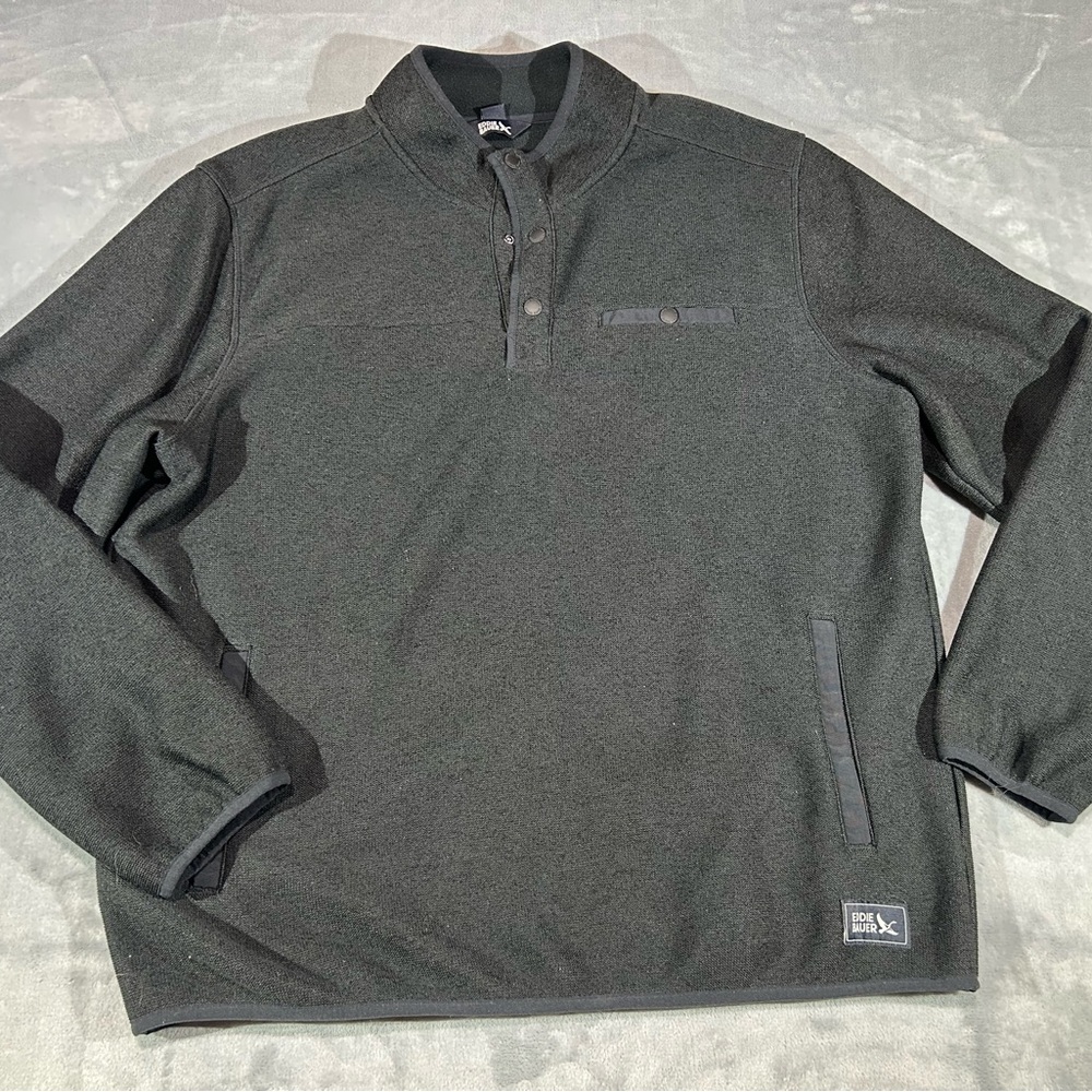 Eddie Bauer Pullover Mens XL Sweater 1/4 Snap Black Pockets